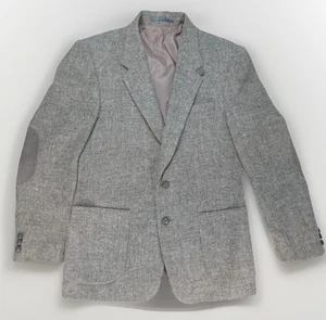 Vintage Harris Tweed Blazer Mens 40R Heather Gray Wool Elbow Patch Sport Coat - Picture 1 of 22