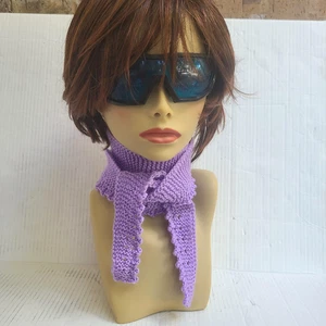 Sciarpa incrociata invernale maglia scialle piccolo giarrettiera punto con bordo picot - Foto 1 di 14