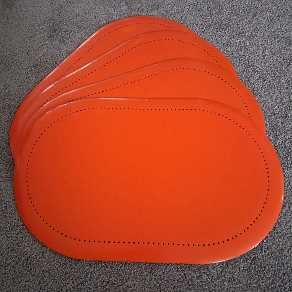 Juego de manteles de goma tejidos vintage 4 piezas años 70 flecos naranja cuadrado Foto 1 de 4