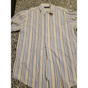 Camisa de hombre GRANT THOMAS manga corta a rayas con botones talla L - Imagen 1 de 4