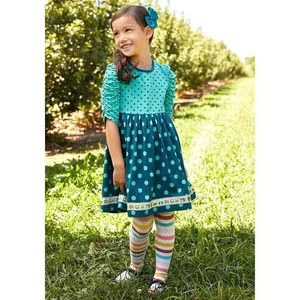 Matilda Jane Girls Dress Size 6 Teal Blue Polka Dot Sewing Theme Boutique - Picture 1 of 3