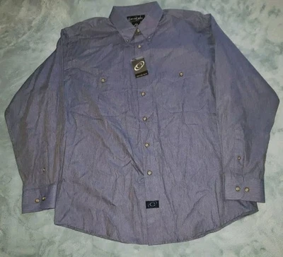 Camisa de vestir con botones de cuello en punta azul medio manga larga carrete de algodón para hombre Foto 1 de 4