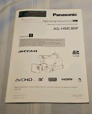 Owners Manual for Panasonic AG-HMC40P Video Camera english/spanish free shipping - Image 1 of 4