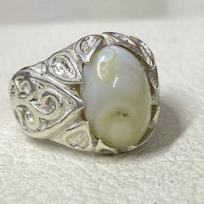Anillo de plata de ley 925 para hombre con piedra de ágata blanca yemení natural piedra aqeeq Foto 1 de 4