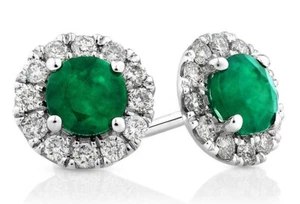 0.72ct Natural Diamond 14K white Gold emerald wedding cluster Earrings - Picture 1 of 3