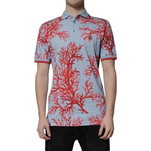 DOLCE & GABBANA T-shirt Light Blue Coral Cotton Polo Shirt IT50/US40/L 980usd - Picture 1 of 8