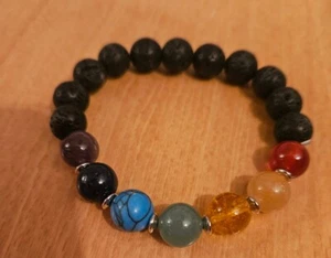 7 Stone Chakra Jewellery, Gemstone Stretch Bracelets, with Brass Beads, 52mm - Picture 1 of 4