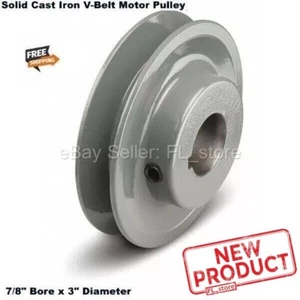 V-Belt Motor Pulley 7/8" Bore x 3" Diameter Solid Cast Iron Set Screw Fixed Bore - Picture 1 of 10