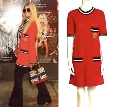 4.2K New Tag Gucci 2018 Red Black Work Party Dress 40 42 4 6 Logo Patch S M - Image 1 of 4