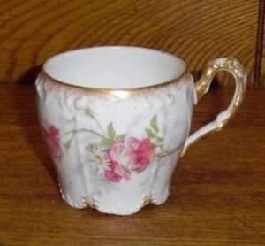 Jean Pouyat Limoges France Porcelain Cup - C458 Pink Roses & White Flowers -2.5" - Picture 1 of 6