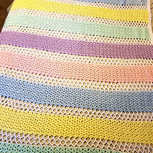 Vintage HANDMADE Crochet PINK/WHITE/YELLOW/MINT/LILAC  Blue  BABY AFGHAN  55X49