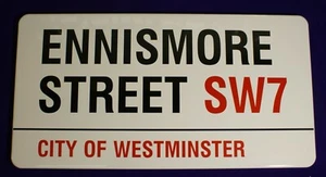 ENNISMORE STREET SW7 ORIGINAL CITY OF WESTMINSTER LONDON ENAMEL STREET SIGN - Picture 1 of 4