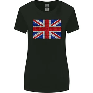 Mosaic Union Jack Flag Great Britain UK Womens Wider Cut T-Shirt - Picture 1 of 55