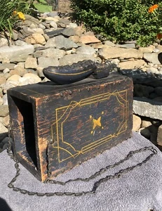 RARE Antique Old Primitive Original Paint Brass Tack Wood Shoe Shine Buffer Box - Picture 1 of 24