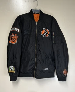 Death Squad Electric Zombie Black Bomber Jacket Sz XL Nylon Patches - Picture 1 of 10