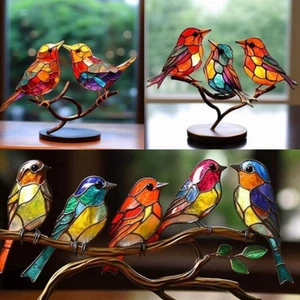 Stained Birds on Branch Desktop Ornaments Metal Flat Bird Home Decoration Gifts - Picture 1 of 17