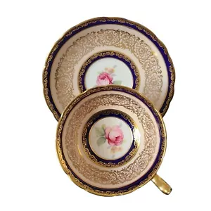 Vintage Paragon Bone China Pink Rose Blue & Gold Tea Cup & Saucer - Picture 1 of 6