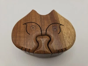 Vintage Wooden Cat / Kitten Head Puzzle Trinket Box - Picture 1 of 11