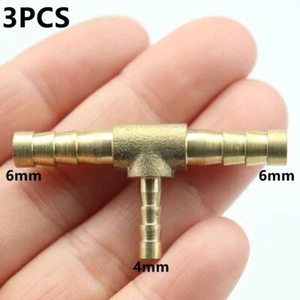 Reducer Hose ID 1/4 X 1/8 X 1/4 Tee 3-Way Hose Barb Brass Fitting Fuel Connector - Picture 1 of 5