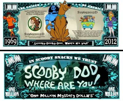 Scooby Doo Million Dollar Bill Play Funny Money Novelty Note + FREE SLEEVE - Image 1 of 4