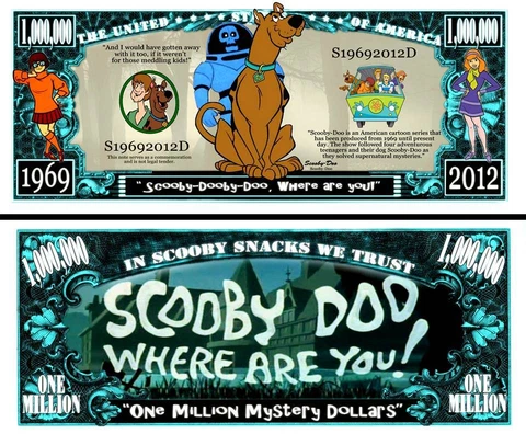 Scooby Doo Million Dollar Bill Play Funny Money Novelty Note + FREE SLEEVE Cover