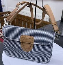 Vtg Jacky & Celine Denim Stripe Tan Faux Leather Bag Shoulder Handbag Double