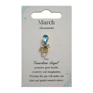 Guardian Angel March Birthstone Angel Pin With Gem Stone Sentimental Gift Idea - Picture 1 of 1