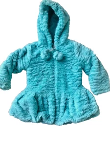 American Widgeon Girls Hooded Faux Fur Soft Plush Winter Jacket Turquoise Sz 3T - Picture 1 of 4
