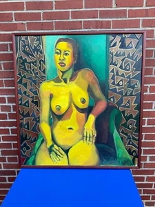 Mid Century Modern Style Jelin Nude Woman Oil Painting - Picture 1 of 8