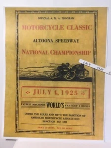 Póster del programa del Campeonato Nacional Clásico Motocicleta Speedway Altoona PA 1925 - Imagen 1 de 1