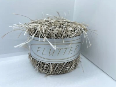 Knitting Fever Flutter 55 Birch Grove -Beige Tan Black Eyelash Yarn Poly 20g 75y - Image 1 of 4
