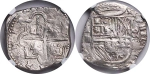 1593, Spain, Philip II. Silver 4 Reales Cob Coin w. Date of Segovia. NGC AU-58! - Picture 1 of 2