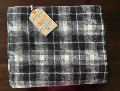 Woolrich Throw mezcla de lana a cuadros negro y marfil nuevo con etiquetas Foto 1 de 4