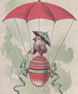 RARE AVIATION PARACHUTE Antique EASTER POSTCARD Anthropomorphic Chick Parachute - Picture 1 of 3