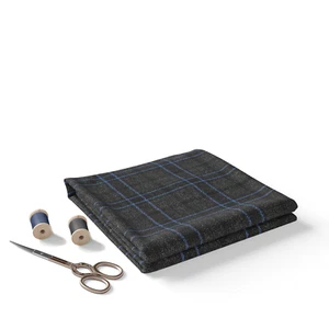 Grey Blue Check Blazer Fabric 70% Viscose 30% Poly | Luxury Suiting Tweed 450g - Picture 1 of 8