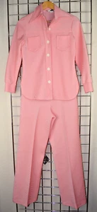 Vintage Top Pants Set Ecco Bay Size S/M 70s Red White Candy Stripe Poly Made USA - Picture 1 of 18