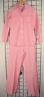 Vintage Top Pants Set Ecco Bay Size S/M 70s Red White Candy Stripe Poly Made USA - Image 1 of 4