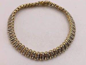SS F Star Sterling Silver Gold Vermei Genuine Diamonds Tennis Bracelet 7 1/2" - Picture 1 of 11
