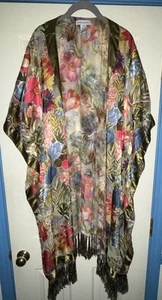 Retro Vintage Floral Kimono Gypsy Robe Duster One Size Boho Top Fringe #EUC! - Picture 1 of 14
