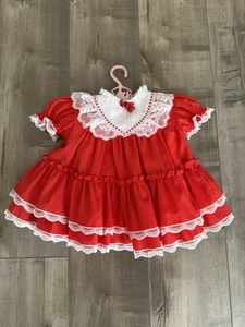 Vintage Bryan Girls Dress & Bloomers Christmas Red Lace 3-6 Months Made in USA - Picture 1 of 9