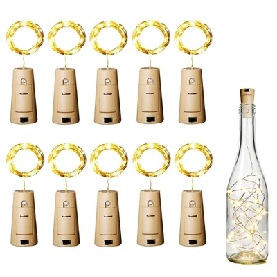 10 Piezas 20 Luces LED para Botella de Vino con Corcho Lámpara de Fiesta con Forma de Corcho a Batería Foto 1 de 4