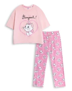 Disney Pink Marie Short Sleeve Long Leg Pyjama Set Womens - Picture 1 of 11