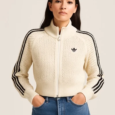 Nova Jaqueta Adidas Originals Trefoil Crochê Malha Trilha XS Creme JE9593 Rara - Imagem 1 de 4