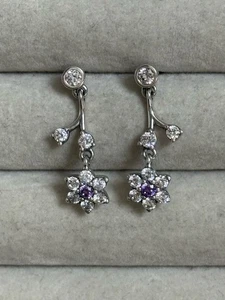 New Genuine Pandora Silver Purple Forget Me Not Flower Dangle Earrings 290691ACZ - Picture 1 of 5