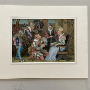 Antique Gouache Painting Renaissance Court Scene with Queen and Courtiers” - Picture 1 of 8
