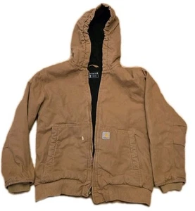 Carhartt Youth Jacket Coat L 14-16 Canvas Hood Quilted Insulated Brown OJ8545-B - Picture 1 of 3