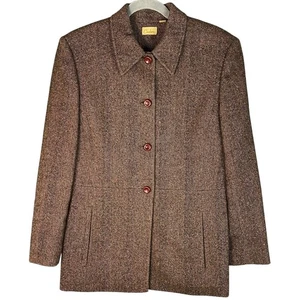 Caslon Petite 12 Tweed Herringbone Blazer Jacket Brown Wool Blend Women - Picture 1 of 7