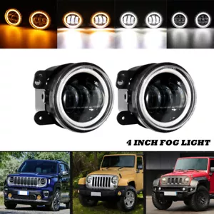 Pair 4" DOT LED Fog Lights Dual Colors Angel Eye for Jeep Wrangler Compass - Picture 1 of 12
