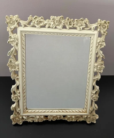 Vintage Syroco Inc. Easel Back Table Top Chic Cream Floral Mirror Cover