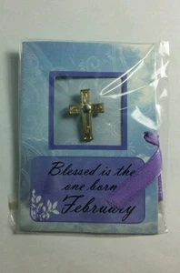 FEBRUARY PURPLE  BIRTHDAY STONE ASTROLOGY CROSS SMALL BUTTON PINBACK PIN NEW NIP - Picture 1 of 1